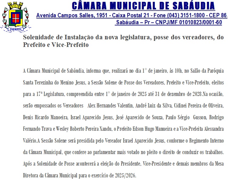 Convite de Posse dos Eleitos