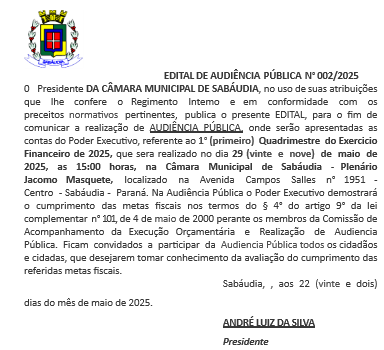 Audiência Pública 1º Quadrimestre 2025